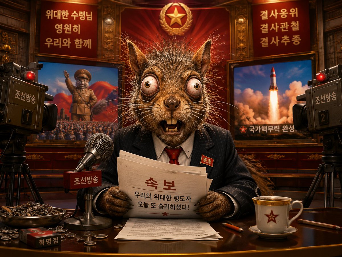 Logan_G_Goodwin's tweet photo. Methhew Jong-Nut
Senior Newscaster for KNN — Korean Nutwork News
He suffers from TES: Terminal Exaggeration Syndrome—a tragic condition that causes uncontrollable propaganda, imaginary breaking news, and severe allergic reactions to facts. https://t.co/PFtuIKeEfS