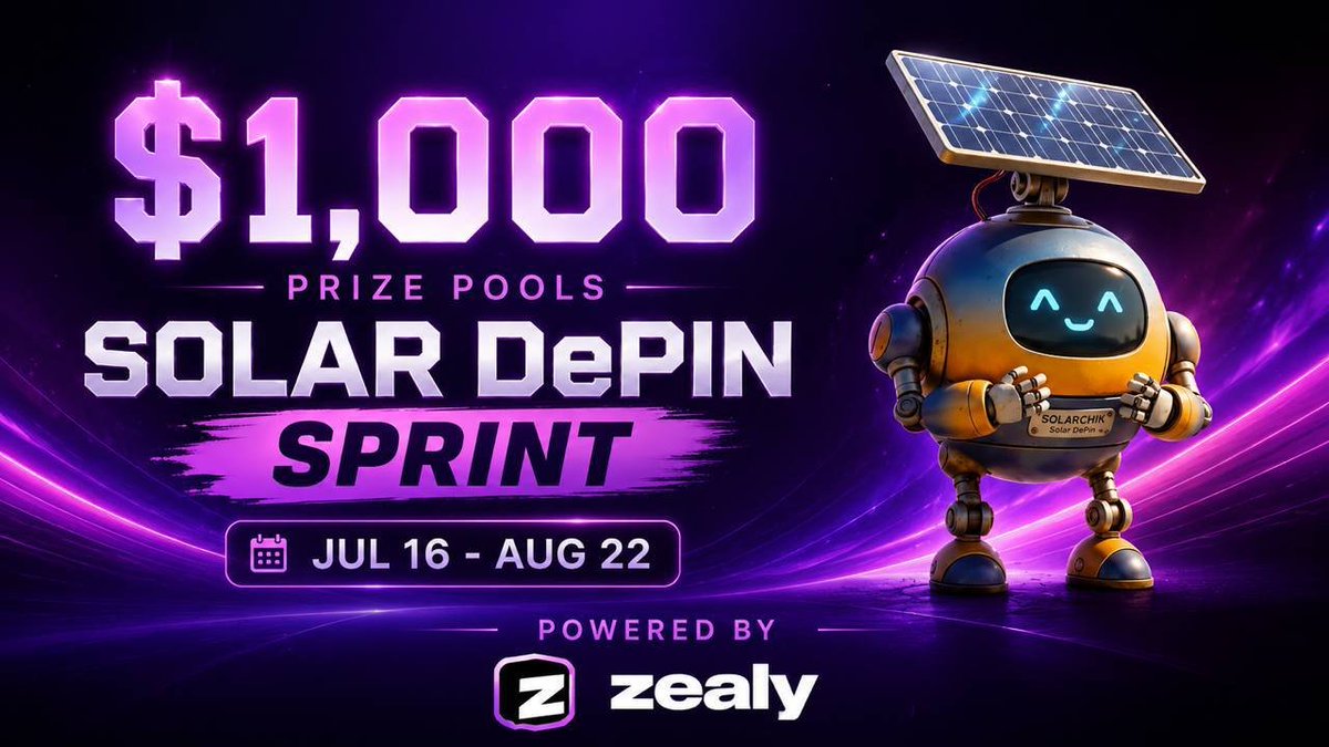 zealysprints's tweet photo. Solar DePIN community sprint is live! 🚀

Start your journey today and become part of the future of decentralized solar infrastructure.

More engagement. More rewards. More impact.

👉 Join here: https://t.co/Ydv2qTiqW6 https://t.co/yvBWxyy3Us