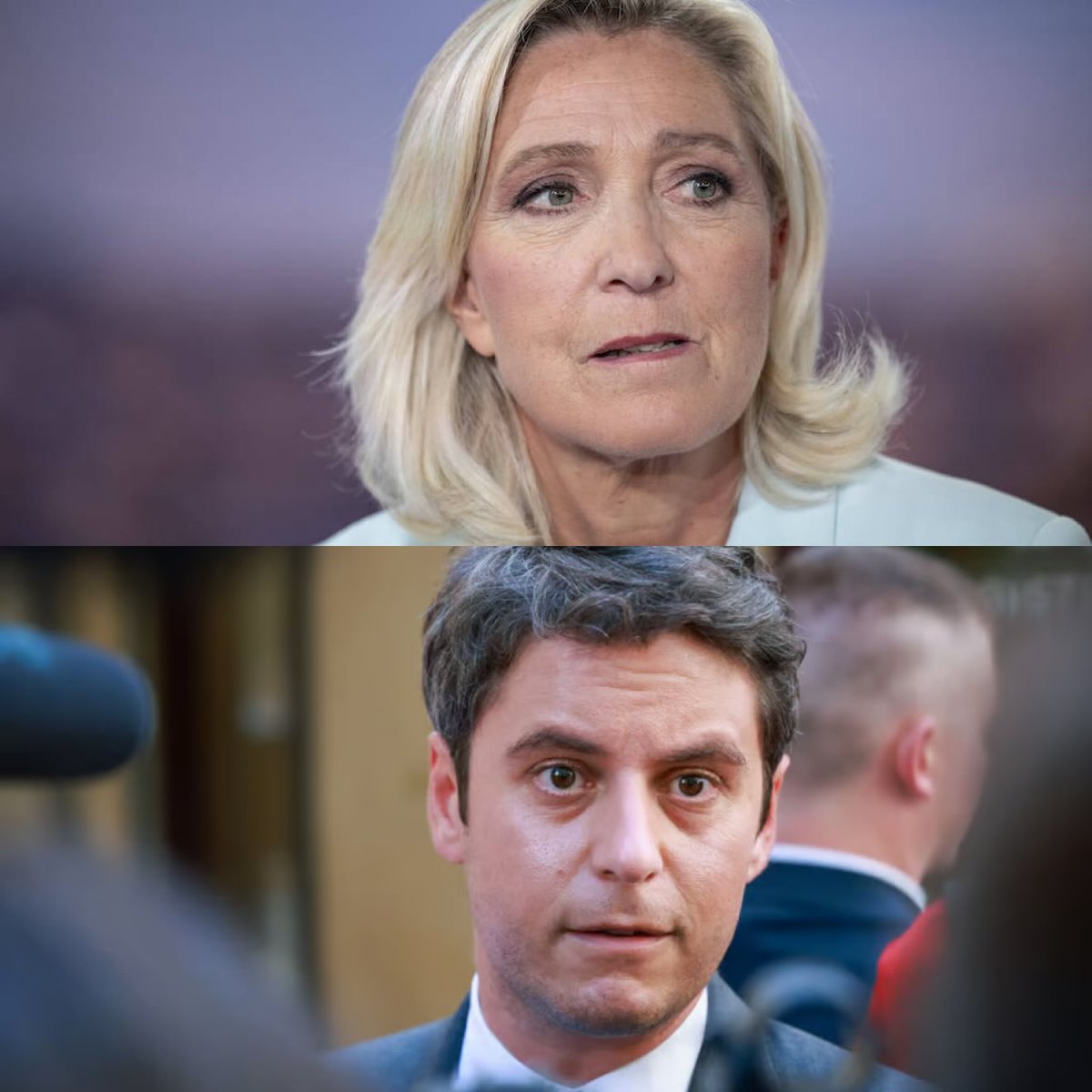 LBleuBlancRouge's tweet photo. 🗣️💥 Marine Le Pen répond à Gabriel Attal, après la déferlante de haine des militants LFI à l’encontre de la chanteuse juive Barbara Butch : 

« Gabriel Attal découvre que l’eau mouille. Dénoncer l’antisémitisme de l’extrême-gauche, sa violence récurrente, sa nature et son projet totalitaires souffre d’une terrible et coupable insincérité quand on a été le Premier ministre qui a ouvertement appelé en juillet 2024 à voter pour les candidats de Jean-Luc Mélenchon aux législatives. »