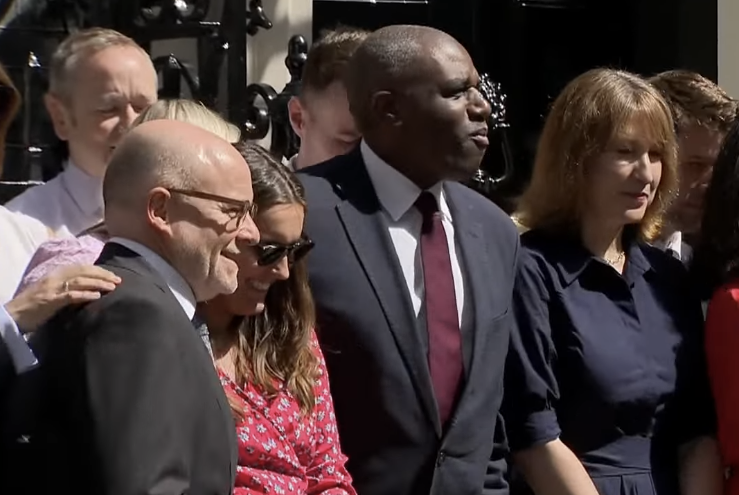 GuidoFawkes's tweet photo. Hermer, Lammy, and Reeves front and centre for Starmer's goodbye speech https://t.co/BzRpbxQlmw