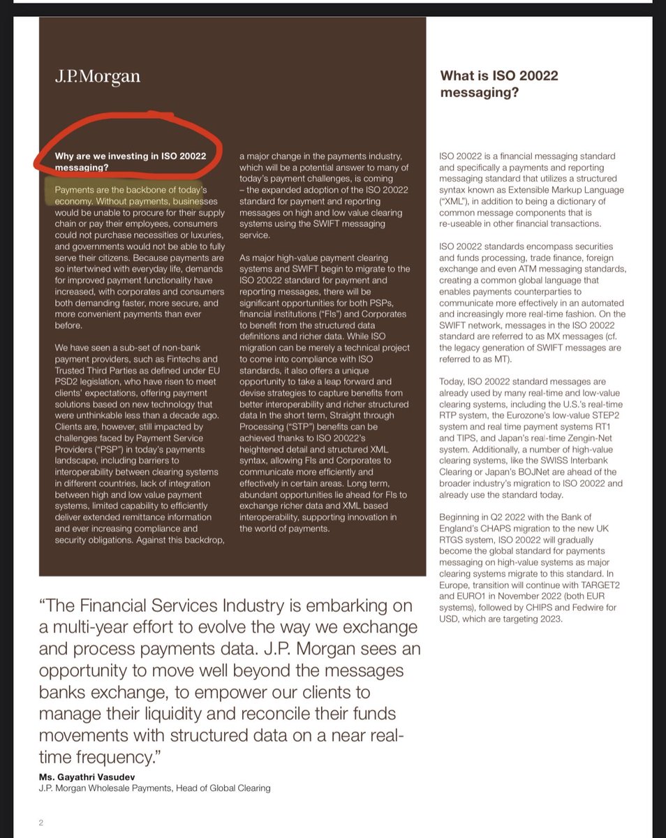 SMQKEDQG's tweet photo. Even J.P Morgan, the bank responsible for over 50% of all SWIFT ISO 20022 payment traffic, invested in the ISO standard.✅

Smart money understands value of ISO 20022.🙇‍♂️

Documented.📝👇 https://t.co/fyO96Jx9XT
