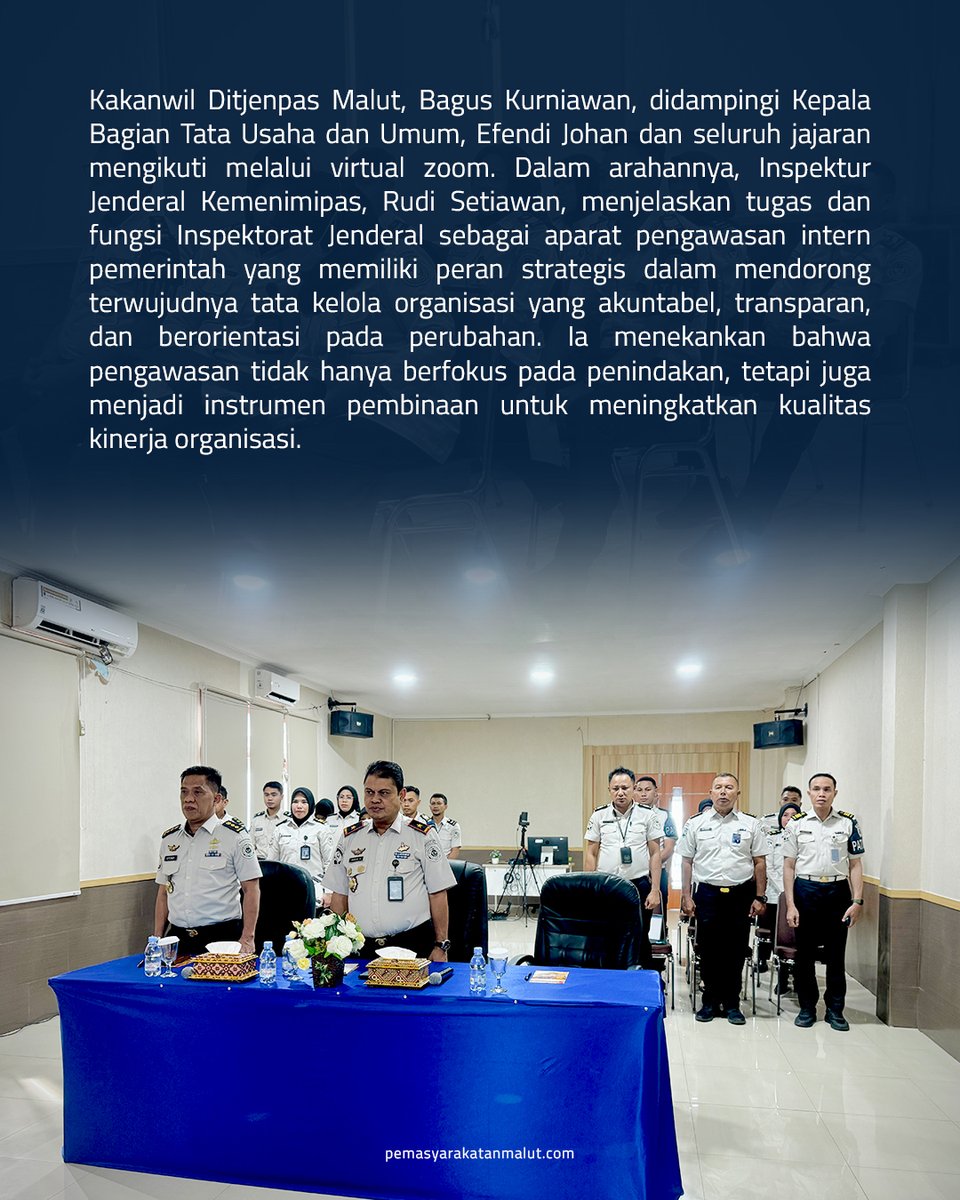 ditjenpasmalut's tweet photo. Jajaran Kanwil Ditjenpas Maluku Utara mengikuti penguatan dan arahan Inspektur Jenderal Kemenimipas di Aula Gamalama Kanwil, Senin (20/7).

Berita selengkapnya : https://t.co/WNHXfu0cke https://t.co/7mMggk2g2W
