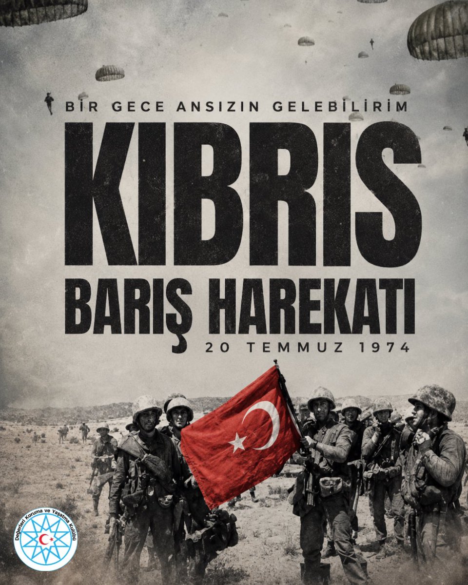 EgitimiYtu's tweet photo. 20 Temmuz 1974, Kıbrıs Türkü’nün varlığını, güvenliğini ve özgürlüğünü korumak amacıyla tarihe geçen önemli bir dönüm noktasıdır.

Kıbrıs Barış Harekâtı’nın 52. yıl dönümünde; vatan uğruna canlarını feda eden aziz şehitlerimizi rahmet ve minnetle, kahraman gazilerimizi şükranla anıyoruz.

Tarihini unutmayan milletler, geleceğine daha sağlam adımlarla yürür.

🇹🇷 Aziz şehitlerimizin mekanı cennet, makamı âli, ruhu şad olsun.

#kıbrısbarışharekatı