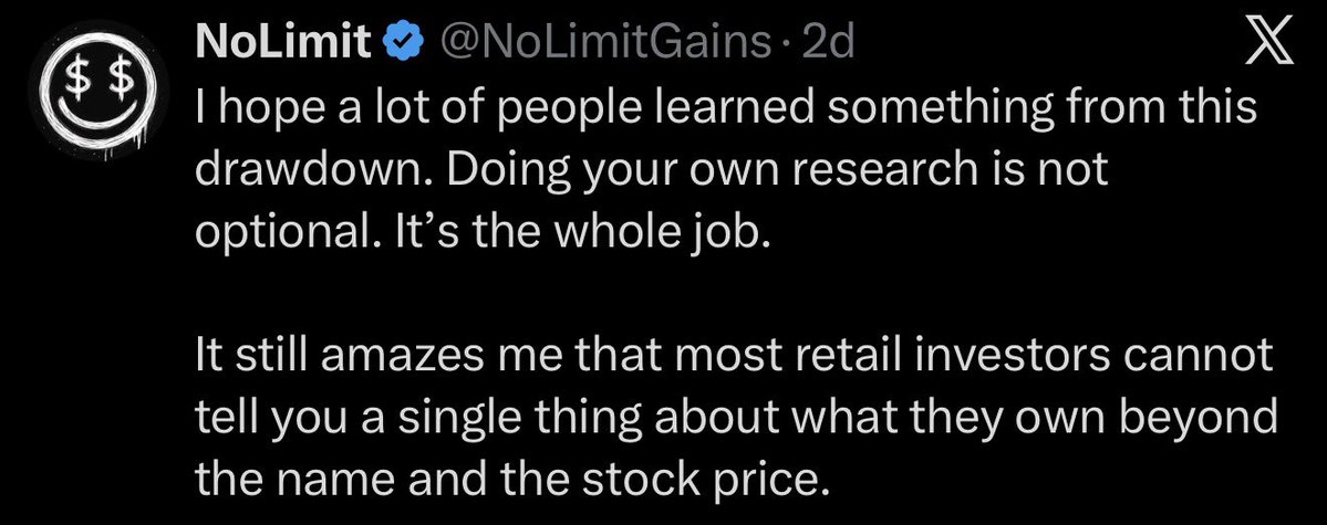 NoLimitGains's tweet photo. Michael Burry: “95% of investors likely have no idea what they really own”

Is he reading my posts? https://t.co/eu77Ucm2lA