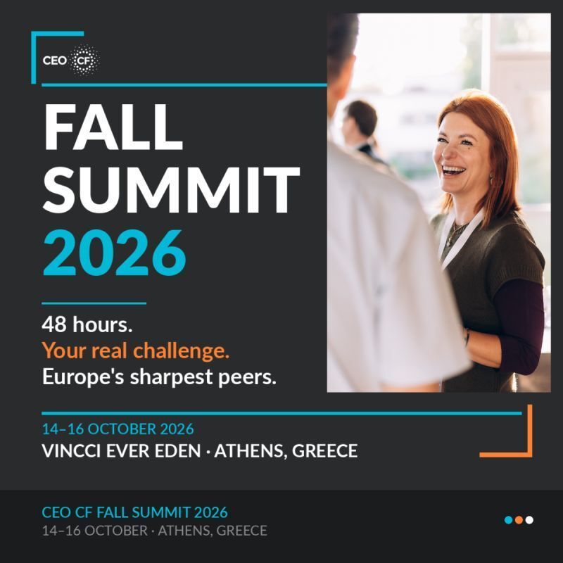 CEO_CF's tweet photo. What if you had 48 hours with Europe's most forward-thinking CEOs focused entirely on your real challenge?
📍 CEO CF Fall Summit 2026 · 14–16 October · Athens
🌐 https://t.co/2CwNAnMHUK
#CEOCF #CEOLeadership #PeerLearning #ExecutiveLeadership https://t.co/YNJgZ450o8