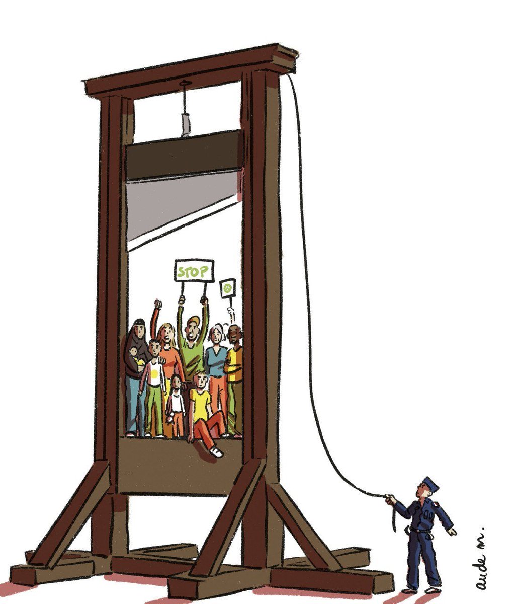 L_insoumission's tweet photo. 🔴 Permis de tuer XXL : plus de 715 000 personnes s'y opposent

Passée en force par les macronistes alliés au RN, la loi dite de « présomption de légitime défense » présumera légaux les tirs mortels des policiers et des gendarmes. Elle met dans les mains des policiers et des gendarmes un droit de vie et de mort sur chacun. 

À l’initiative du collectif « SAVE », une pétition circule pour exiger le retrait de cette loi. Plus de 715 000 personnes l’ont déjà signé. Et vous ?

Cette loi n’a pas terminé son cheminement législatif. Ce mardi, la recevabilité de la pétition pour la bloquer sera examinée à l'Assemblée nationale. Le 19 septembre, une grande mobilisation aura lieu contre cette loi et le système qui l'entoure.

Les crayons de l’Insoumission, par Aude Mermilliod.