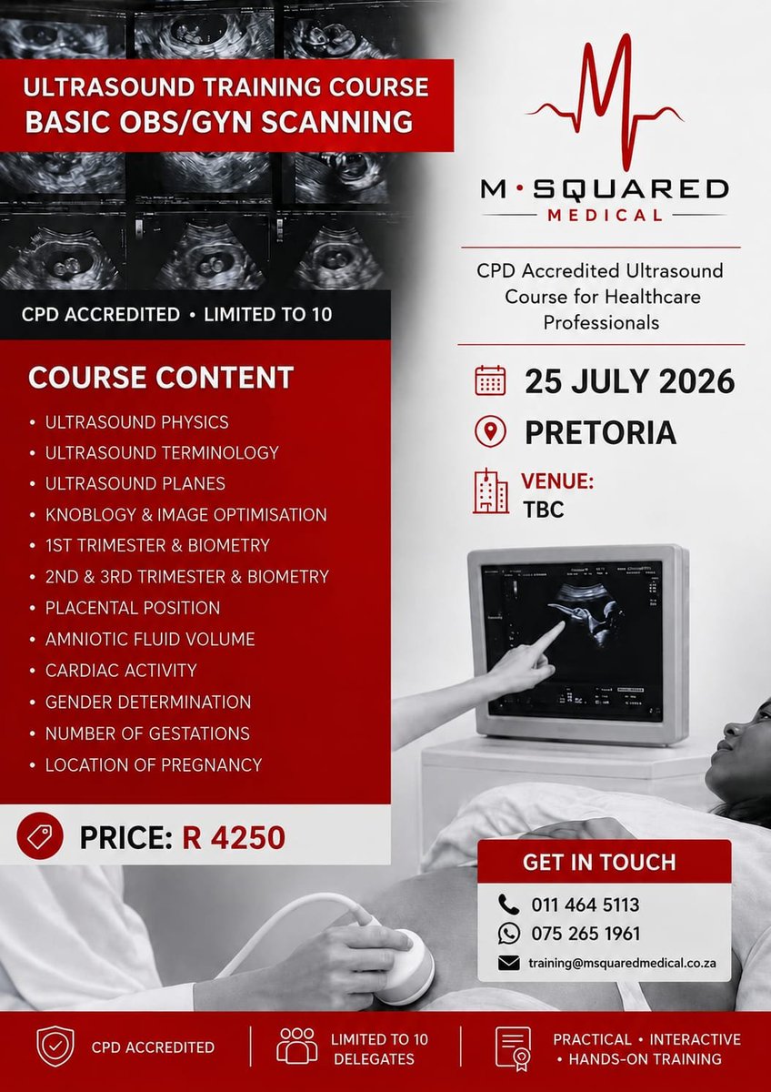 MSquaredMedical's tweet photo. Urgency 🚨 Hurry Only 3 Spots Left! 🚨

📅 Date: 25 July 2026
📍 Location: Pretoria
💰 Investment: R4,250

✔️ Practical hands-on training
✔️ Evidence-based curriculum
✔️ CPD Accredited
📞 Book your seat today before registrations close!

☎️ 011 464 5113 | 📱 075 265 1961 https://t.co/vAWEKsfnfl