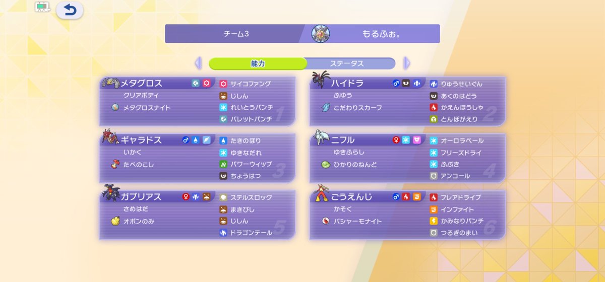 morpho_mor4n's tweet photo. 前回のシーズンと同じパーティでマスター行けました👍
#ポケモンチャンピオンズ https://t.co/QttzMFTyVu