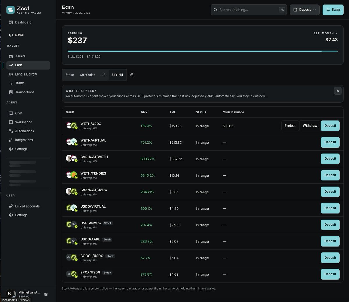MitchelOnCrypto's tweet photo. Releasing later today in @zoofwallet web, the new @Quiver_Protocol vaults, agentic yields and they pay off as you can see https://t.co/8R5EwaSbwg