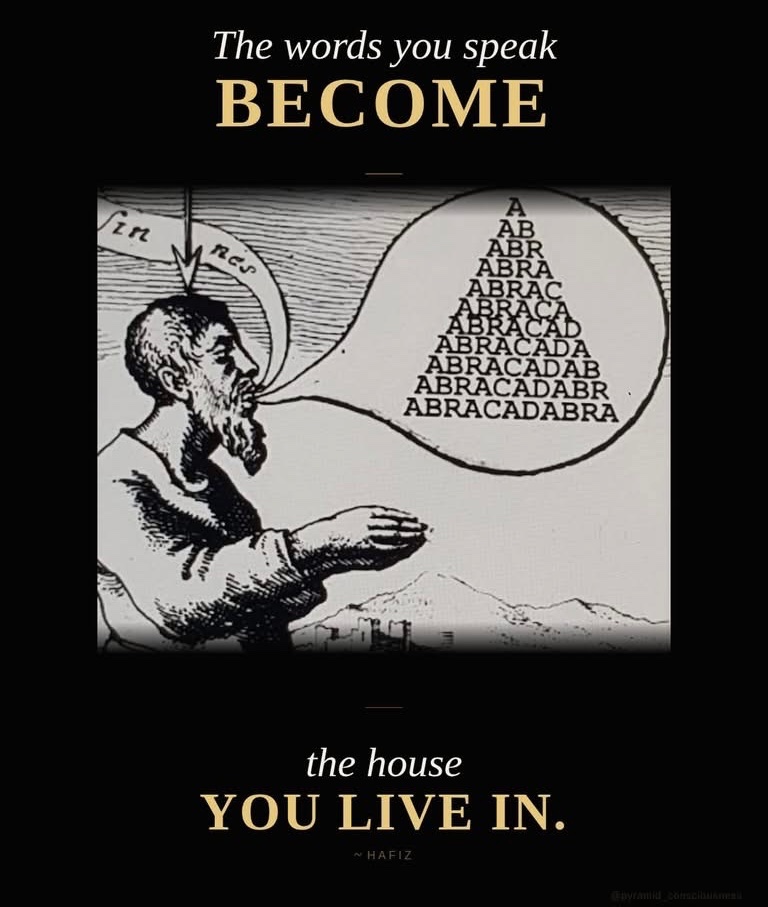 maximumpain333's tweet photo. MOST PEOPLE DO NOT REALIZE THEY ARE BUILDING SOMETHING WITH EVERY WORD THEY SPEAK

Not just in the obvious sense of how words affect other people, though that is real and consequential. But in the deeper sense that the language you use most consistently begins to shape the architecture of your own inner world. 

The words you choose become the lens through which you perceive reality. And eventually, the lens becomes invisible. You forget it is there. You begin to experience your descriptions of reality as reality itself.

Hafiz was a fourteenth century Persian poet and Sufi mystic who understood language as a sacred force. In the Sufi tradition, words are not neutral containers for meaning. They carry vibrational weight. They open and close different dimensions of experience. 

The name of God, spoken with genuine presence, was considered capable of transforming the one who spoke it. Sacred poetry was not entertainment. It was a technology of consciousness.

Every thought you habitually express becomes a groove in your perception. Every story you tell about yourself becomes the script you unconsciously perform. Every word you use to describe your life, your possibilities, your limitations, becomes a brick in the structure you inhabit.

Speak carefully. You are always under construction.

✨🙌🏾💫
