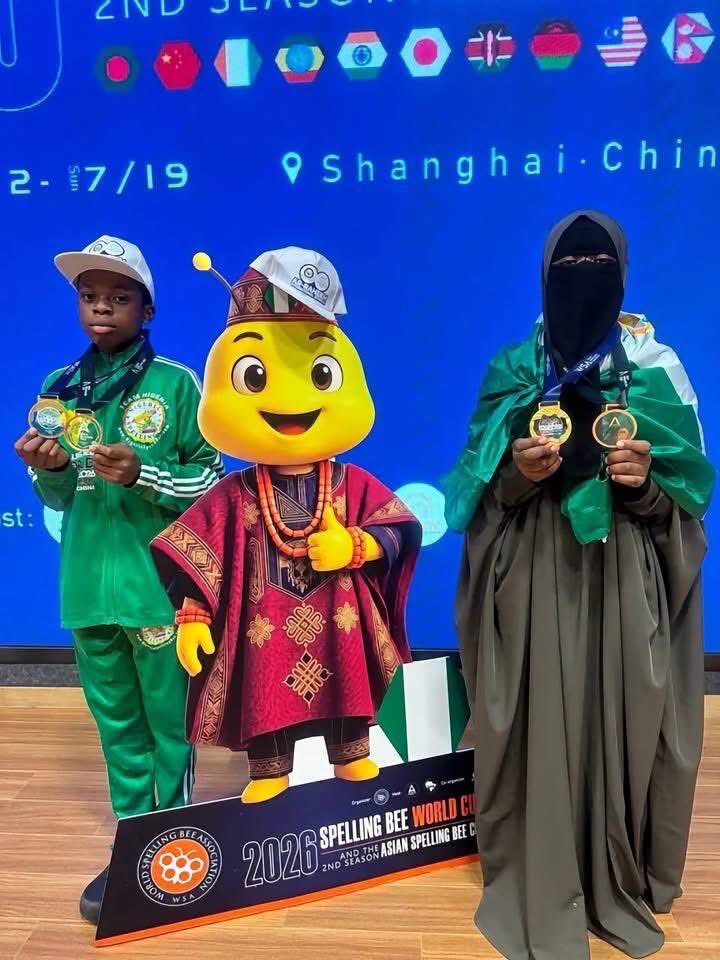 NoNonsensezone's tweet photo. CELEBRATION NIGERIA 🇳🇬🇳🇬

Nigerian students win gold at Spelling Bee World Cup in China

Team Nigeria has won the Gold Award in the Middle School Group Category at the 2026 Spelling Bee World Cup in Shanghai, China.

The achievement was announced by the Nigeria Spelling Bee on its official Facebook page on Sunday.

The organisation wrote, “Team Nigeria has won the Gold Award in the Middle School Group Category at the Spelling Bee World Cup in Shanghai, China.”

Also confirming the feat on Sunday, Ar-Raheem International College, Ilorin, announced that two of its students, Maryam Yusuf and Abdurrahman Yusuf, won medals at the global competition.

The school wrote on its Facebook page, “Ar-Raheem International College students Maryam YUSUF and Abdurrahman YUSUF won medals at Spelling Bee World Cup final in Shanghai, China 2026.”

NewsofAfrica had earlier reported that Team Nigeria was making its first-ever appearance at the Spelling Bee World Cup after qualifying through the Nigeria Spelling Bee and the African Spelling Bee Championship.

The four-member team comprised 2026 African Spelling Bee Junior champion, Oluwadamilola Adeolu of St. Lawrence Metropolitan College, Ado-Ekiti; Abdurrahman Yusuf of Ar-Raheem International College, Ilorin; Chinedu Okediachi of Madonna International Schools, Asaba; and Maryam Yusuf of Ar-Raheem International College, Ilorin.

Announcing Nigeria’s historic participation before the tournament, the Nigeria Spelling Bee had said, “For the first time ever, Nigeria will be represented at the Spelling Bee World Cup, as four outstanding young spellers prepare to compete in Shanghai, China, from 10th–20th July 2026.

“Their journey has been one of excellence and determination—beginning with the Nigeria Spelling Bee, progressing to the African Spelling Bee Championship in Harare, Zimbabwe, and now advancing to the world stage.”

The organisers also noted that the students were representing not only Nigeria but the African continent.

“As they compete against the world’s finest young spellers, they carry with them the hopes of a nation and the pride of an entire continent. Join us in wishing Team Nigeria a successful outing as they make history at the Spelling Bee World Cup 2026. Go Team Nigeria!” the statement added.

Ahead of the competition, Adeolu had expressed excitement about competing on the global stage.

“I am proud to be part of the Nigerian Spelling Bee and African Spelling Bee delegation travelling to the Spelling Bee World Cup in Shanghai, China, to represent Nigeria,” she had said.

She added, “I am looking forward to the competition itself, meeting new spellers across the world, boosting my vocabulary and confidence on the global stage and also raising the trophy and bringing it back home.”
#TeamNigeria #NigerianStudents #SpellingBee #SpellingBeeWorldCup #spellingbeechallenge #SpellingBeeCompetition