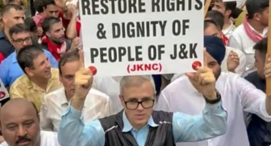 RupokAcharjee's tweet photo. A protest that began over NEET is now featuring demands for the restoration of Article 370. 

Is this still about students or has it become a political platform? https://t.co/MSqymie3QV