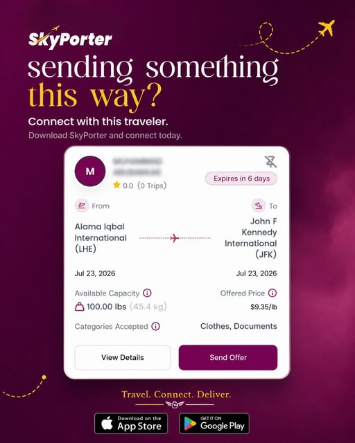 skyporter_us's tweet photo. Ab kisi ki flight ka intezar krne ki zarurat nahi. Need something sent this way?

This traveler is live on SkyPorter. Share this with someone who needs the route.

#SkyPorter #TravelSmarter #SendSmarter #TravelCommunity #AirportLife https://t.co/LaLAbVNTeX
