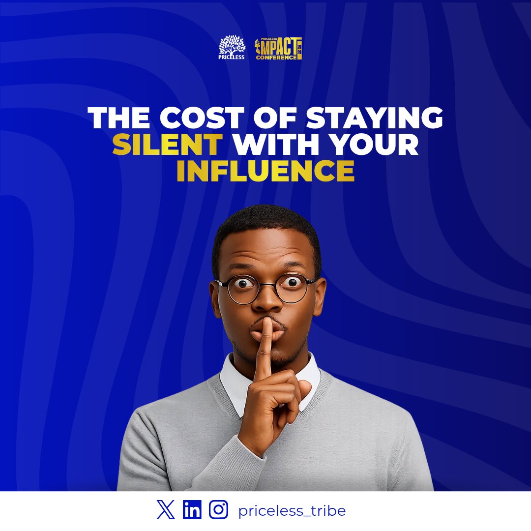 priceless_tribe's tweet photo. The Cost Of Staying Silent With Your Influence.

Silence isn't neutral.

Every time a valuable idea, lesson, or solution goes unshared, someone loses the opportunity to benefit from it. https://t.co/xurWPcbbf1