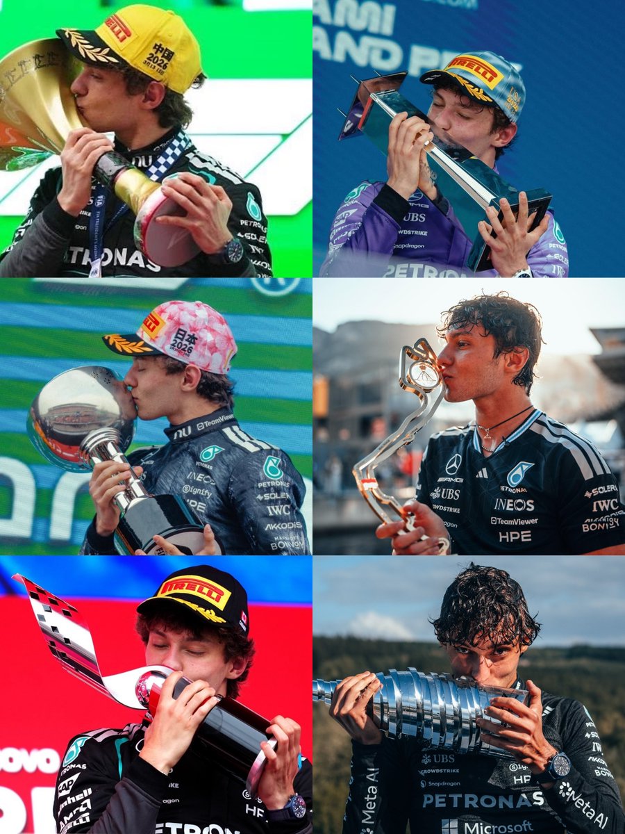 F1KimiAntonelli's tweet photo. 6 gold trophies 6 trophy kisses 😘 https://t.co/gub1a6Dohb