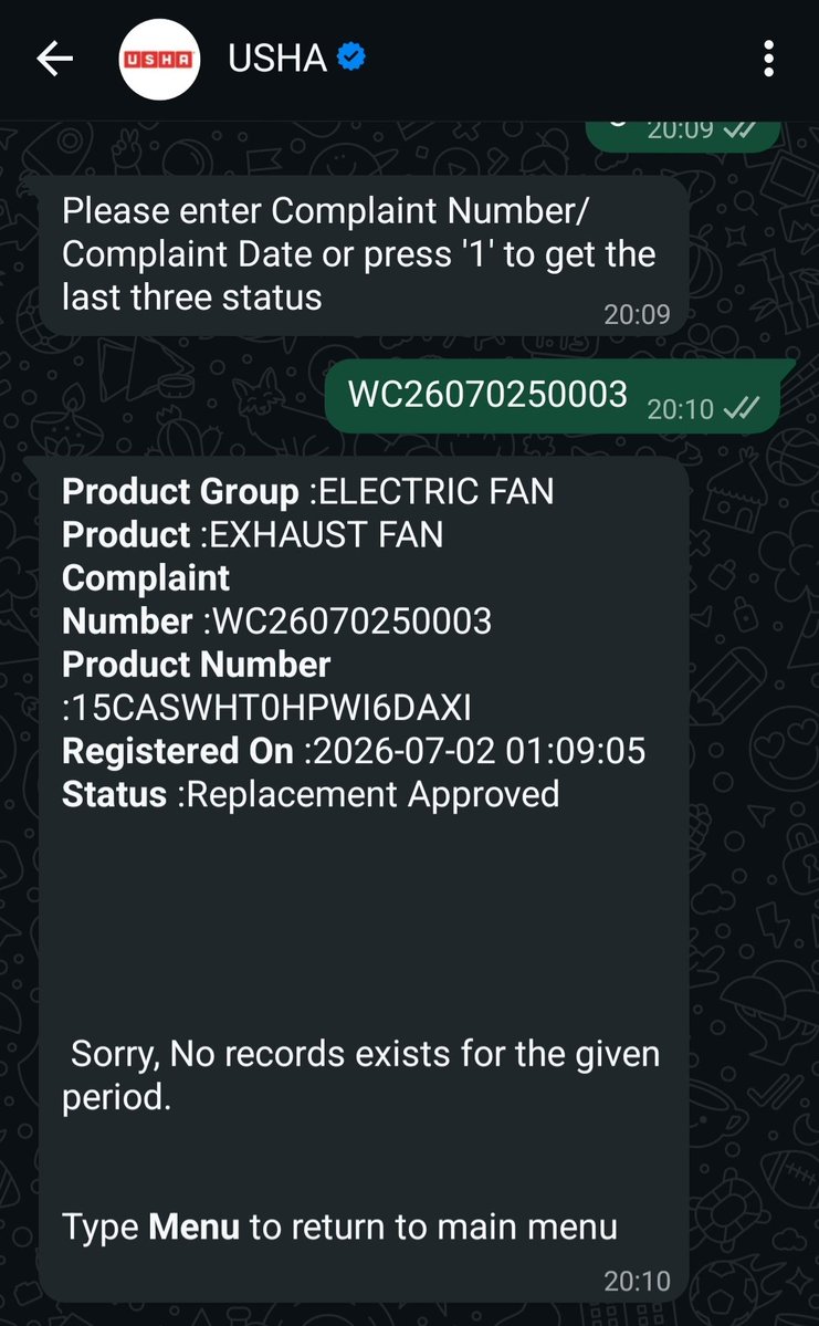 Rajnish357's tweet photo. @UshaIntl #ushaindia #ushafan
My 2 month old Exhaust fan stopped working complained on 2nd july, Technician Vist on 4 july and updated for full replacement, 14 july replacement approved update on ticket, 20 july ticked marked close without any update or permission. Check images. https://t.co/Spy6qS9IQW