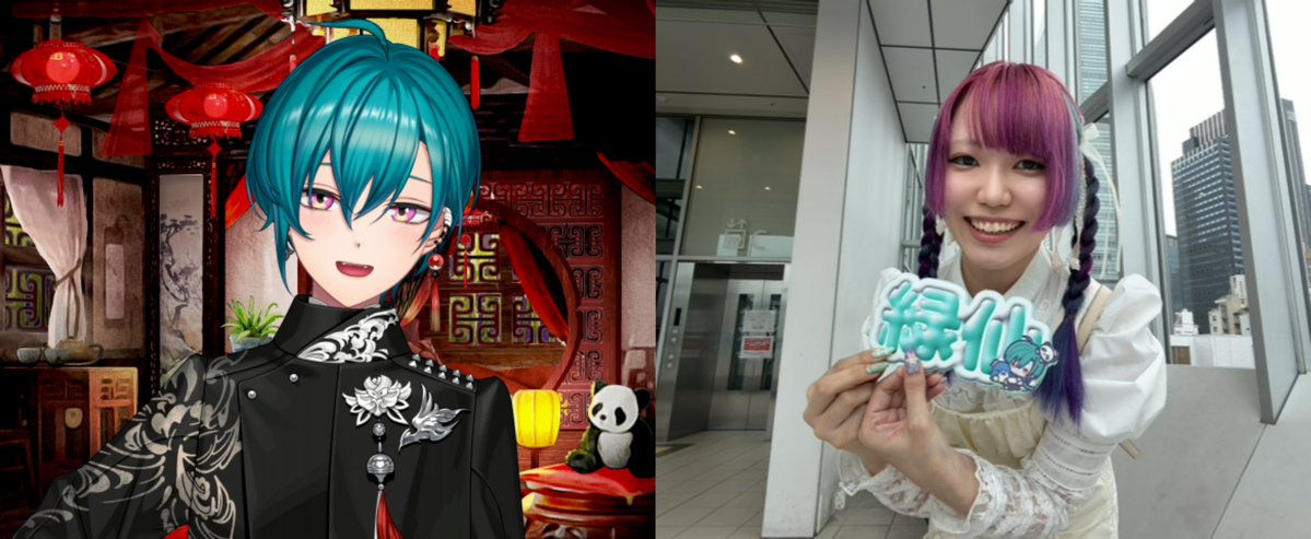 paddynails's tweet photo. これは緑仙のオンライントークイベントで画面変わった瞬間「めっっちゃ外！」っていわれたツーショット
と
ネームボードの裏
あとネイル https://t.co/tjztUnssBV