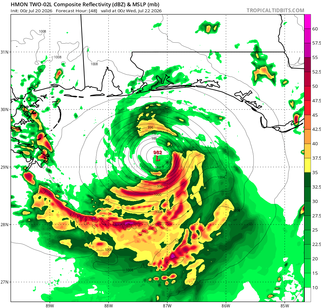The 0z HWRF and HMON at 48 hours. The HWRF has the system fall