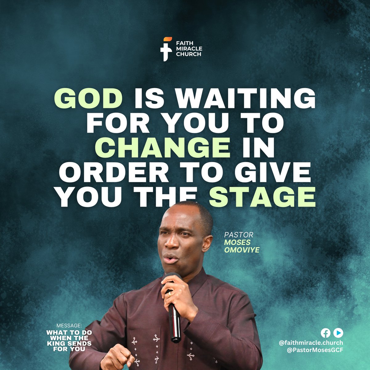 PastorMosesGCF's tweet photo. God is waiting for you to change in order to give you the stage #PastorMosesOmoviye

The stage is coming but first comes the shaping. Let God remove what is holding you back! #SundayService #FaithMiracleChurch https://t.co/lle5xRYFqs