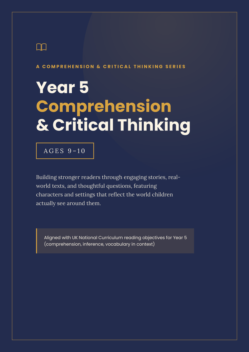 SeliatHamzah's tweet photo. Just launched something I'm genuinely proud of: a Year 5 Comprehension &amp; Critical Thinking Workbook (ages 9-10), UK curriculum aligned, with characters that actually reflect the kids reading it.

$6.50 / ₦9,000

https://t.co/TnnMNH0S0V https://t.co/RbzFzg3wBA