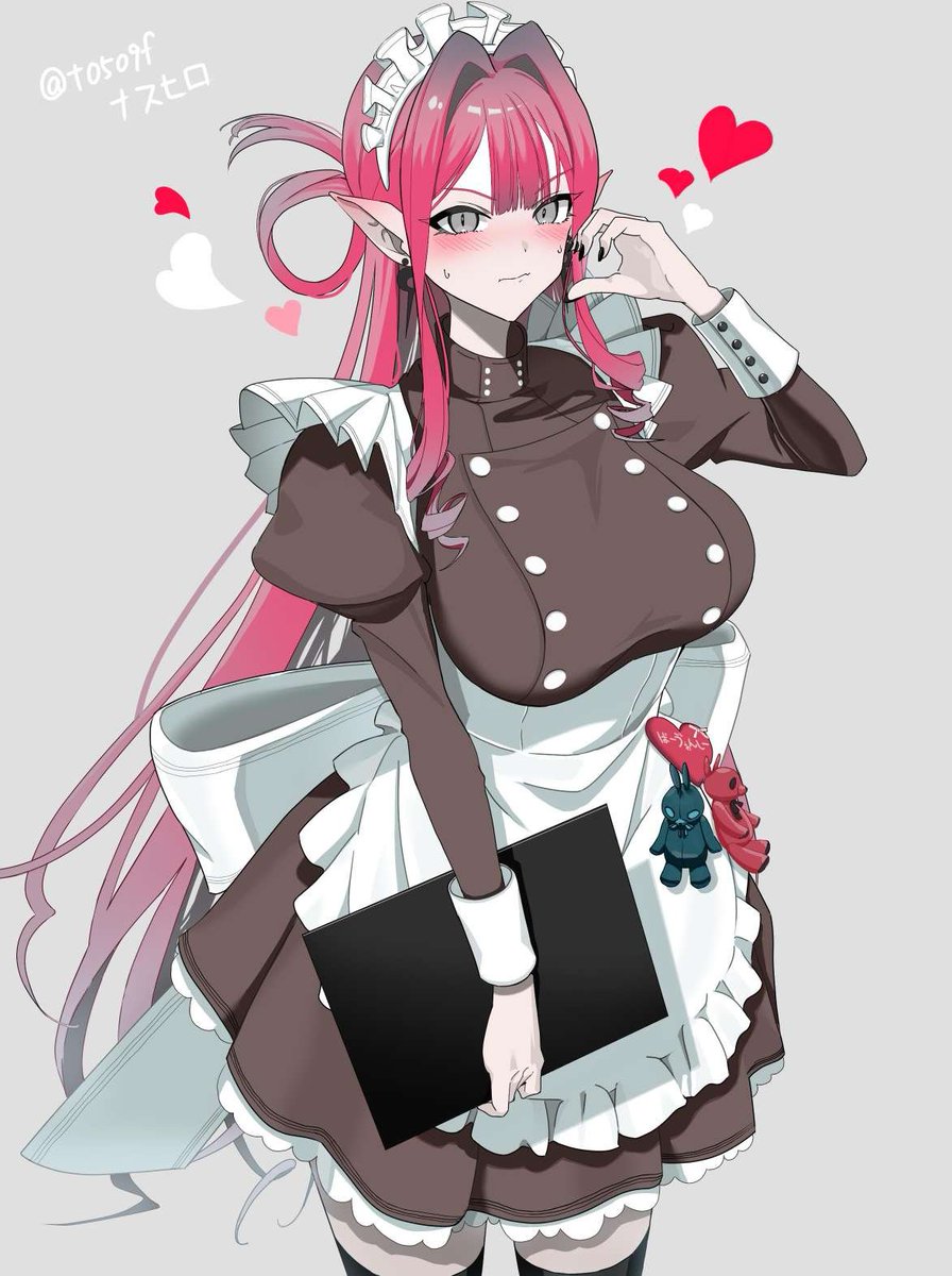 t0509f's tweet photo. バーヴァンシーのメイド衣装を描きました！

慣れない様子で片手でハート作って、照れた表情を浮かべてる感じで描いてみました。

あんまりこういう表情、見ないので気に入ってもらえたら嬉しいです！

#バーヴァンシー #FGO #2026フェス https://t.co/6EOUBhPign