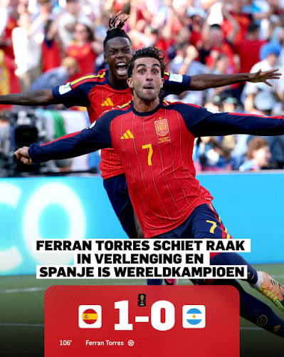 BdeL_8's tweet photo. De Spaanse spelers spelen met elkaar zoals ze altijd spelen, ook bij hun clubs. Dat maakt het verschil. #SPAARG #WKfinale https://t.co/GKyWuGI21p
