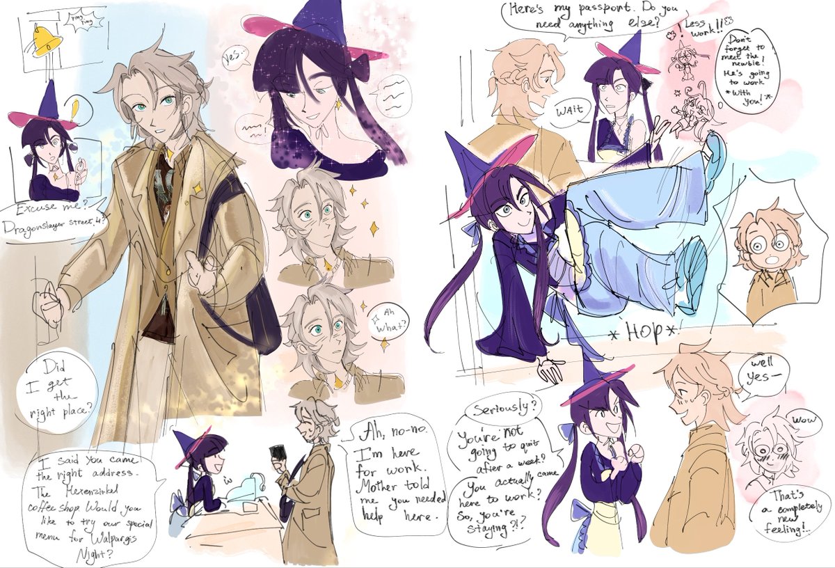 lilsharkie_A's tweet photo. A classical coffee shop AU sketches with a STORY ☕🍰 🫢

#hexenzirkel #genshinimpact #alice #albedo #monamegistus #albemona https://t.co/66XDfeIKDD