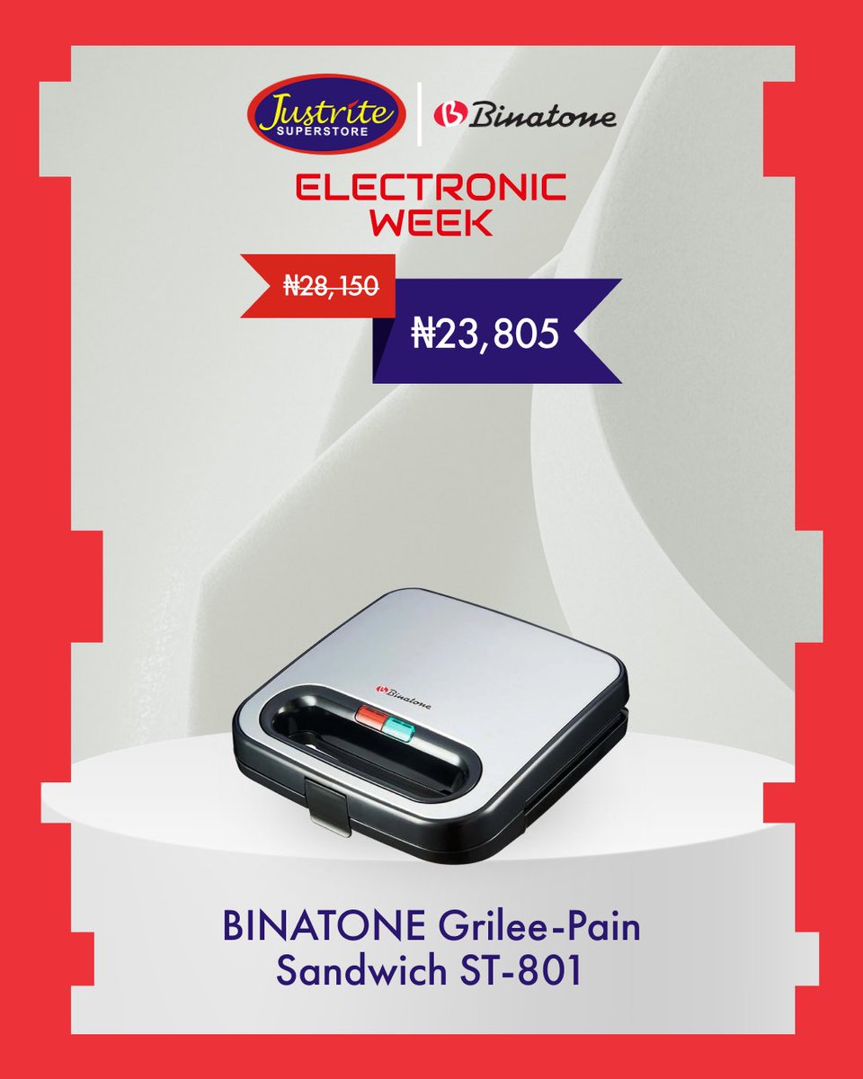 Justrite_ng's tweet photo. Power up your home with Binatone!!
It’s Electronics Week, and your favorite Binatone appliances are available at amazing prices. From fans and blenders to kettles, irons, and many more, now is the perfect time to upgrade your home without breaking the bank.😉

Visit your nearest Justrite Superstore today and shop the best Binatone deals before they are gone!
#JustriteElectronicsWeeek