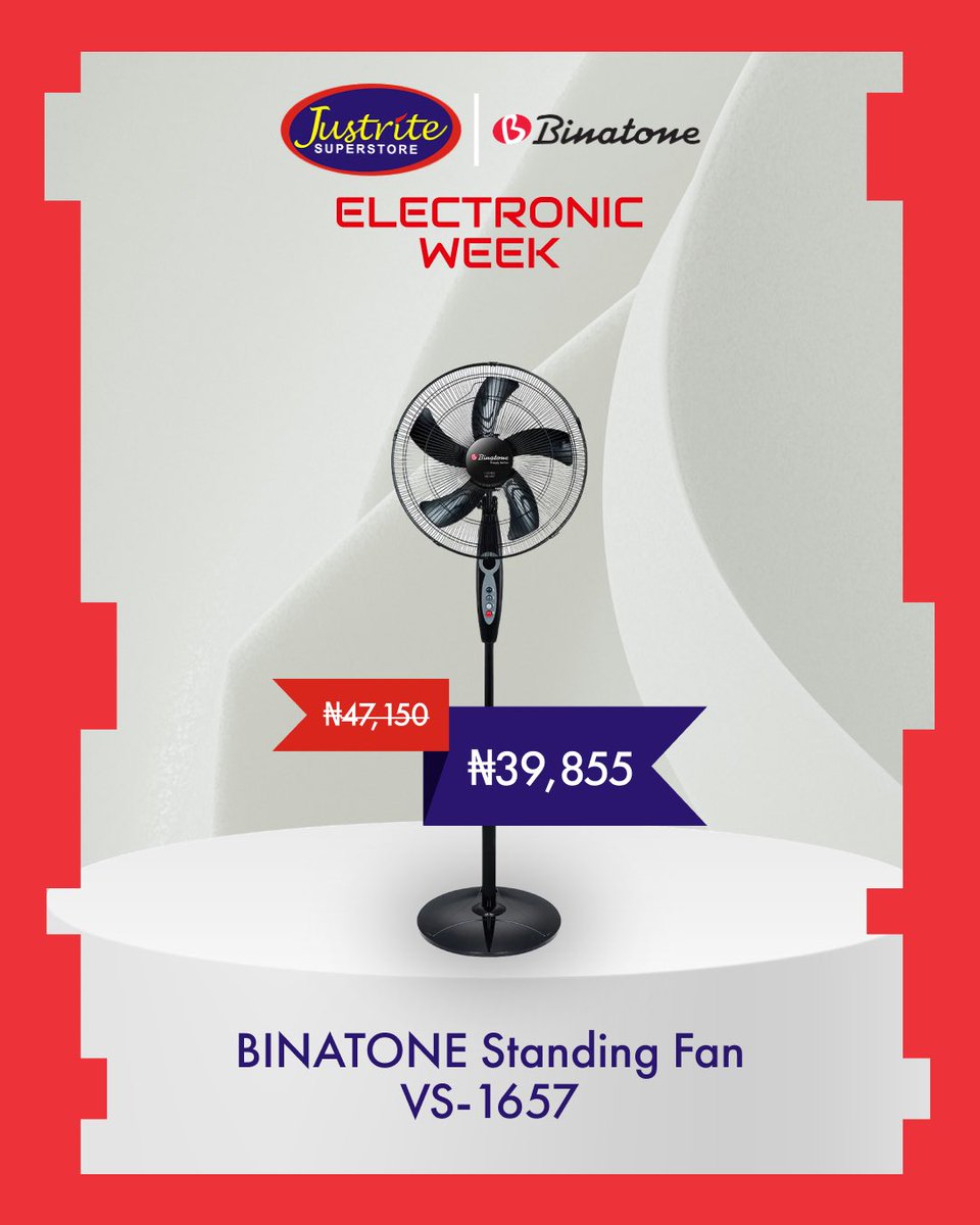 Justrite_ng's tweet photo. Power up your home with Binatone!!
It’s Electronics Week, and your favorite Binatone appliances are available at amazing prices. From fans and blenders to kettles, irons, and many more, now is the perfect time to upgrade your home without breaking the bank.😉

Visit your nearest Justrite Superstore today and shop the best Binatone deals before they are gone!
#JustriteElectronicsWeeek