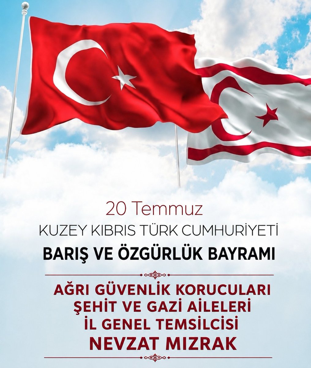 NevzatM4's tweet photo. #KıbrısBarışHarekatı'nın 52. yıl dönümü vesilesiyle Kuzey Kıbrıs Türk Cumhuriyeti’nin 20 Temmuz Barış ve Özgürlük Bayramı’nı kutluyorum.
İstiklal ve istikbalimiz uğrunda şehit olan kahraman Mehmetçiklerimizi rahmetle, gazilerimizi şükranla yâd ediyorum.🇹🇷 https://t.co/Kf8lxa0qie