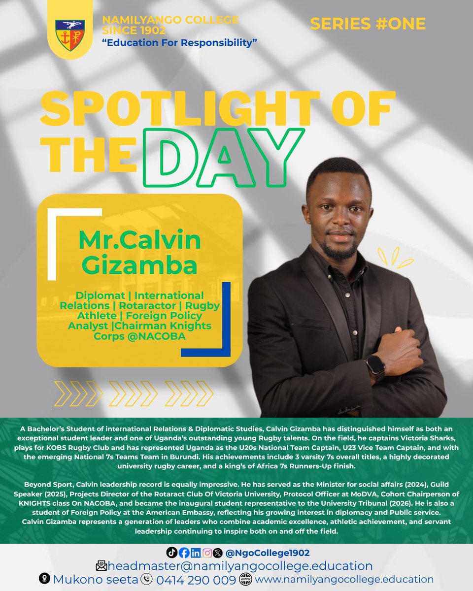 Ngocollege1902's tweet photo. 🚨JUST IN |Happy Birthday, Calvin Gizamba! 🎉
Today, we celebrate an alumnus whose journey reflects excellence in leadership, academics, diplomacy, and rugby.

Happy Birthday, Calvin!✨️

Wish Calvin a memorable birthday in the comments! Tag to let him know 👌 https://t.co/AcZPkChBaJ