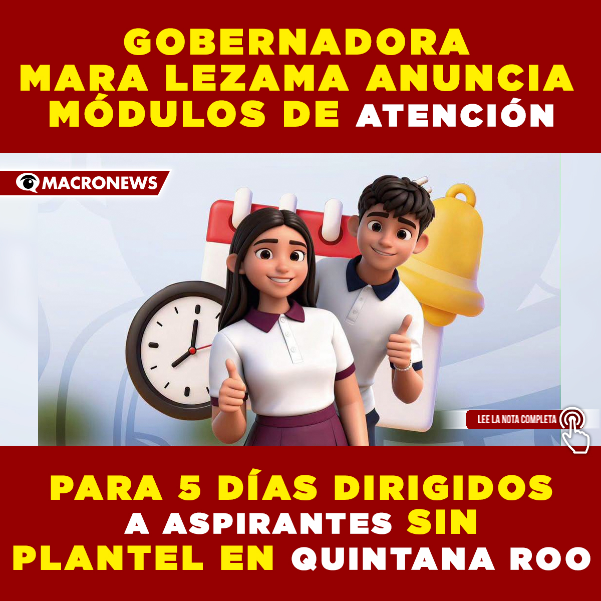 macronews's tweet photo. ¡ATENCIÓN estudiantes de Quintana Roo! 📚 Si aún no tienes plantel asignado, la SEQ habilitará módulos de orientación del 10 al 14 de agosto en un horario de 8:00 a.m. a 3:00 p.m. 

 #MiDerechoMiLugar #SEQ #JuventudesQuintanaRoo https://t.co/KHDotwKARS https://t.co/U0WWuiz82b