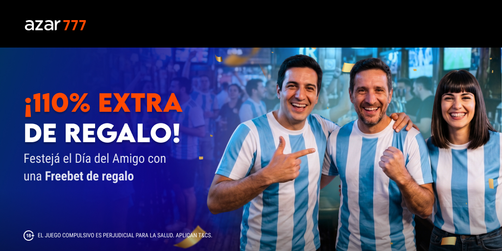 azar777_'s tweet photo. 🍻 Los amigos están en cada gol, en cada festejo y en cada previa.
Este 20 de julio, celebrá a esa banda que nunca falla.

🎁 Con tu primer depósito, llevate un 110% EXTRA en Freebet y seguí compartiendo la pasión por el fútbol. ⚽️💙

#azar777 #deportes #diadelamigo https://t.co/KMBHGC6SWH