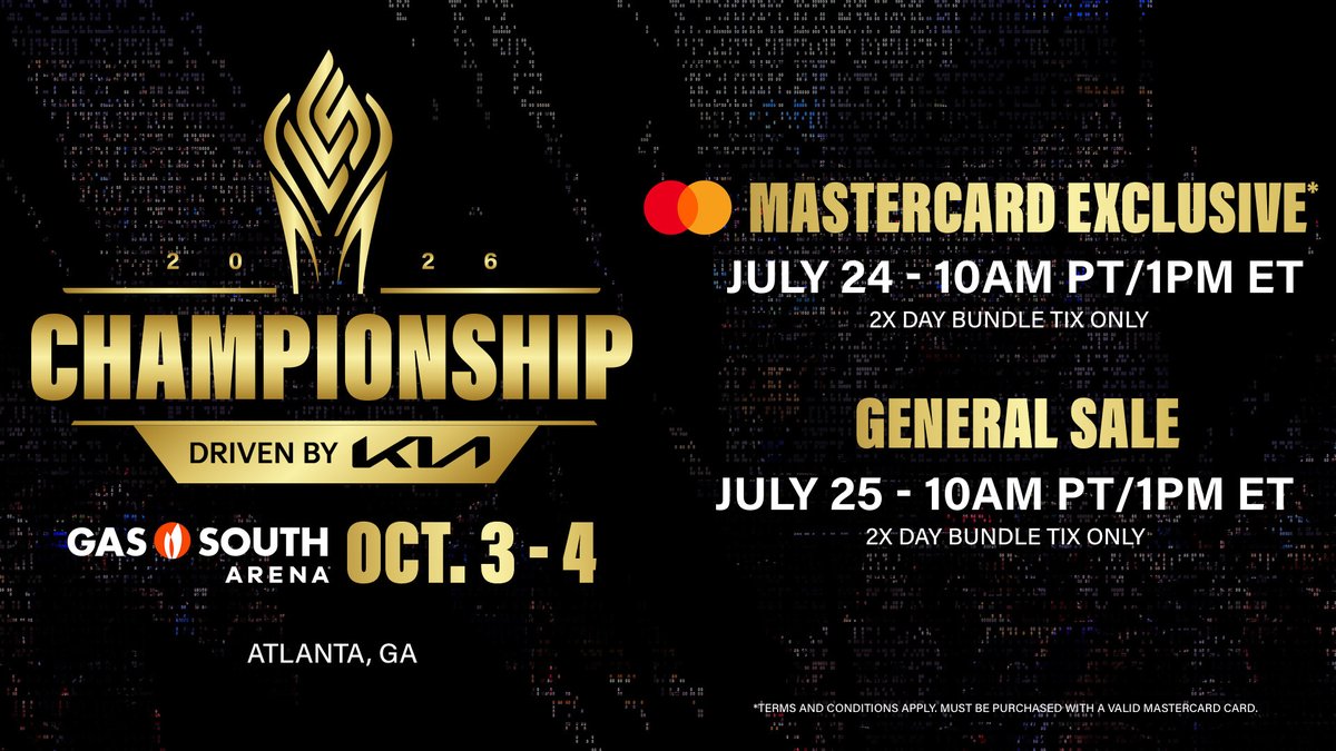 LCSOfficial's tweet photo. The LCS Championship is headed to Gas South Arena in Georgia 🍑 on October 3-4 and tickets go on sale THIS WEEK!

The Mastercard Presale begins on 7/24 at 10AM PT

General Sale begins on 7/25 at 10AM PT https://t.co/t4tJ8oEjj9