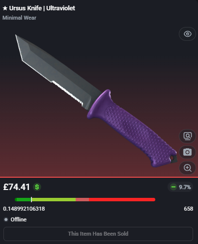 adsyyycs2's tweet photo. 0.14 Ursus Knife | Ultraviolet
✅FLIPPED✅
➡️Bought for: £74.77
➡️Sold for: £84.45
After fees, that's a total profit of £7.99 (10.69%)🤑💵
Find Skins to Flip, Link in Bio!
#csfloat #cs2 #csgo #counterstrike #skins #trading #flipped #profit #roadto5k https://t.co/e9Zb5idsSi
