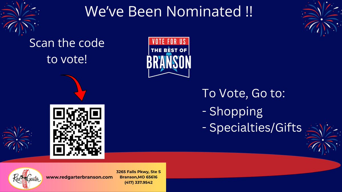 RGarterbranson's tweet photo. We’ve been nominated for Best of Branson
Click Shopping then click Specialty/Gifts
Vote NOW!
https://t.co/cLsoApTbC4
Also, please leave a Google Review
https://t.co/wF7X6VBBoF
#explorebranson #bestofbranson #lingeriestore #lingerie #adultnovelties #adulttoystore https://t.co/InVAqSrPPa