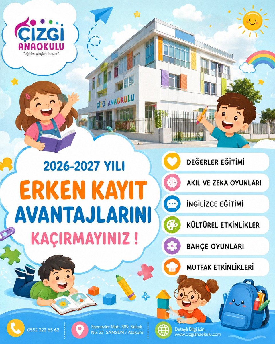 AGDSamsunSubesi's tweet photo. Geleceğimizin teminatı olan çocuklarımız için kaliteli eğitimleri kaliteli içerikleri ile Çizgi Anaokulunu tavsiye ediyoruz. https://t.co/PLhEsWjJoZ
