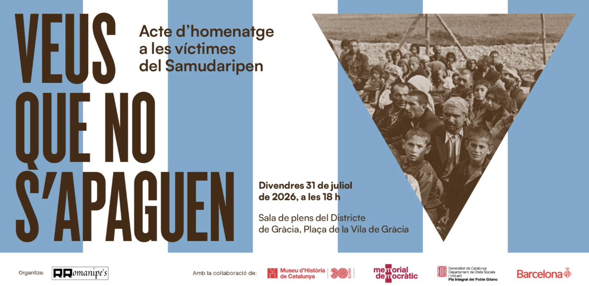 mhistoriacat's tweet photo. ⭕️ El #MHC participa, per segon any consecutiu, en l’acte d’homenatge a les víctimes del #Samudaripen, el genocidi del poble gitano perpetrat pel règim nazi. Un espai de memòria, record i compromís amb els drets humans. 

📅 31 juliol, a les 18h

👉🏻https://t.co/VJT9yueMiL https://t.co/redUCYEy6a