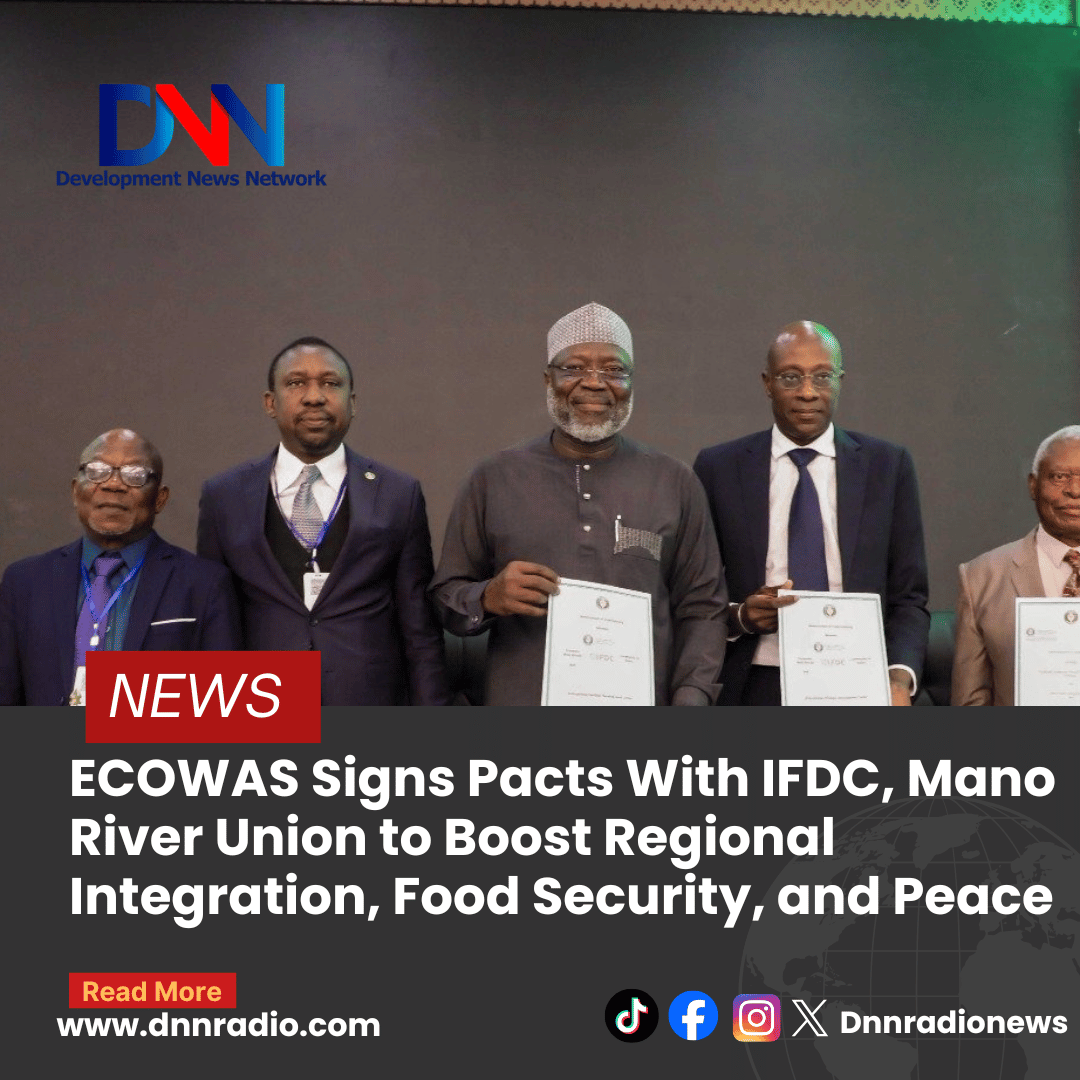 DNNRadio's tweet photo. ECOWAS has signed landmark pacts with the IFDC and the Mano River Union to drive agricultural growth, food security, and sustainable peace across the sub-region. 
🔗 https://t.co/XfXKeDwhDv
@ecowas_cedeao 

#ECOWAS #Agriculture #FoodSecurity #dnnradionews #DevNewsNG https://t.co/02Q57Rhe1G