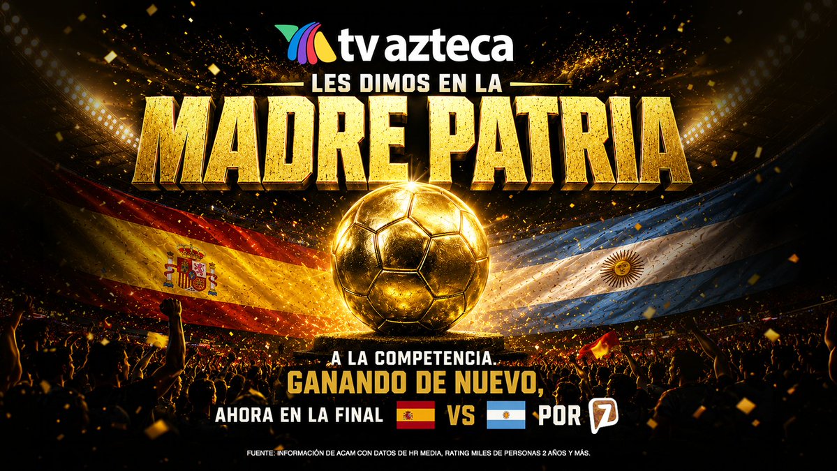 Azteca's tweet photo. Cuando se trata de hacer historia, ustedes siempre jugaron con nosotros. Gracias por elegir a TV Azteca y convertirnos, una vez más, en los favoritos durante la gran final. 🏆⚽

#ElMundialXAzteca #ElCanalDelMundial https://t.co/4llw4UDL7E