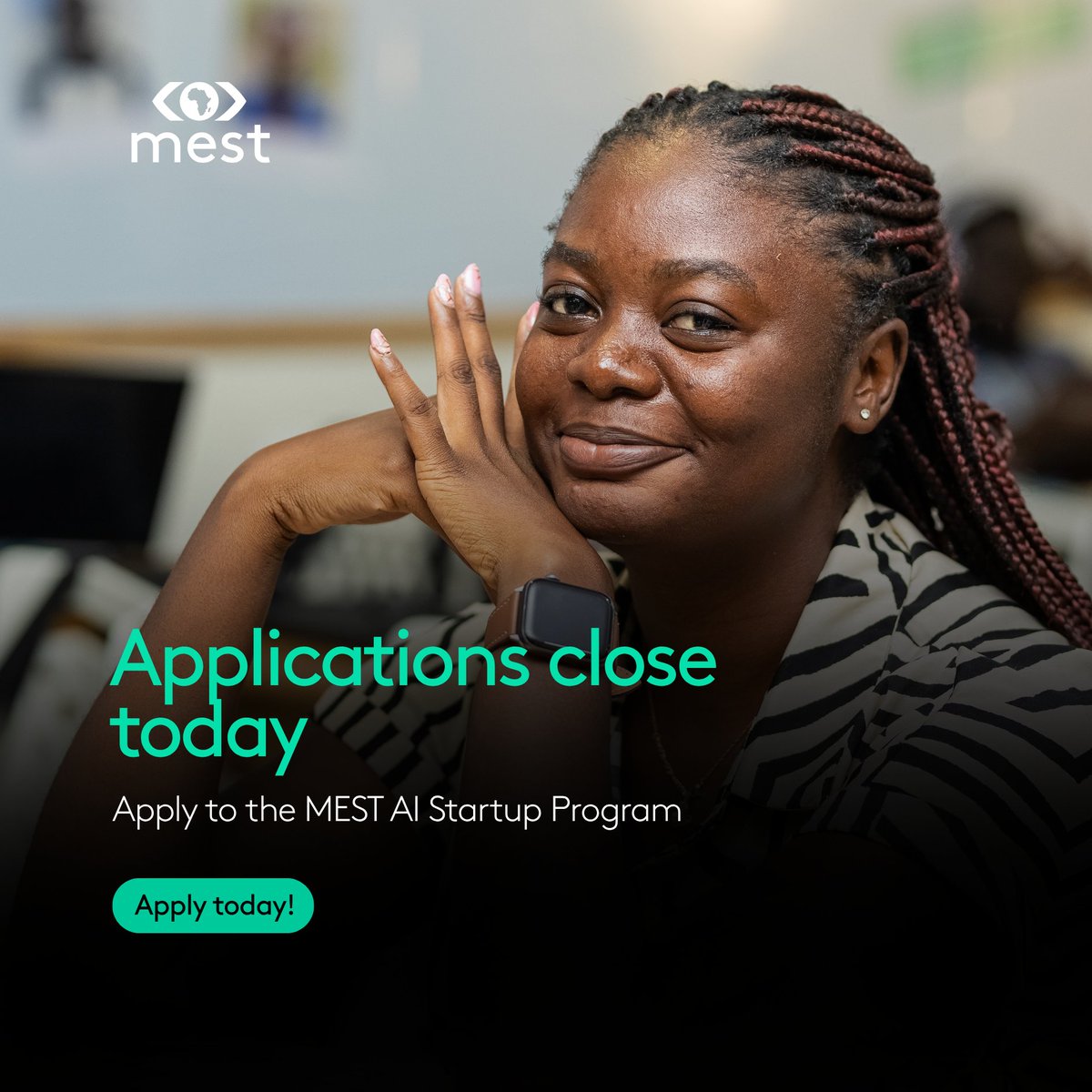 MESTAfrica's tweet photo. Final call. 
Applications for the MEST AI Startup Program close today. If you're ready to build an AI startup, now is the time to take the first step.

Apply by 11:59pm GMT today: https://t.co/fTISudlDxI

#MESTAI27 #MESTAIGlobal #AI #Entrepreneurship #BuildAtMEST https://t.co/83BeVXGoXb