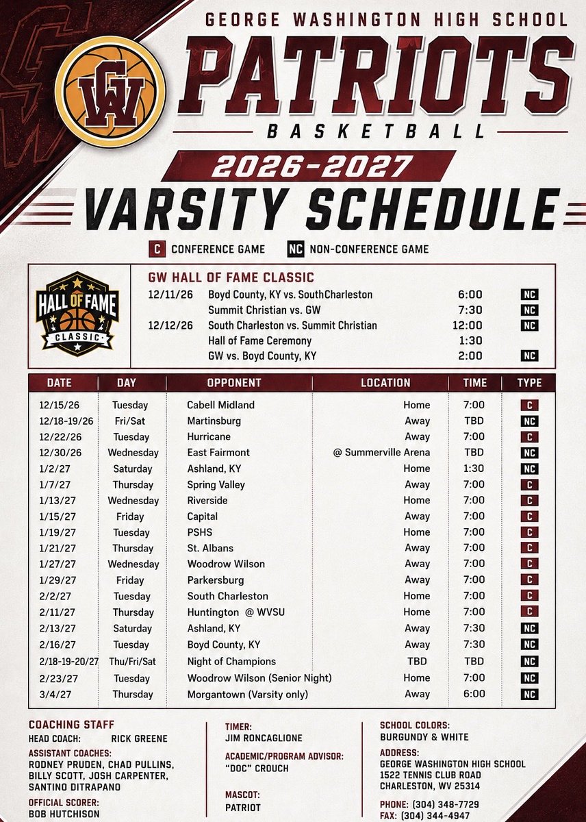 gwhsbasketball's tweet photo. 2026-2027 GWHS BASKETBALL SCHEDULE #wvprepbb https://t.co/qEYNGJaKZ9