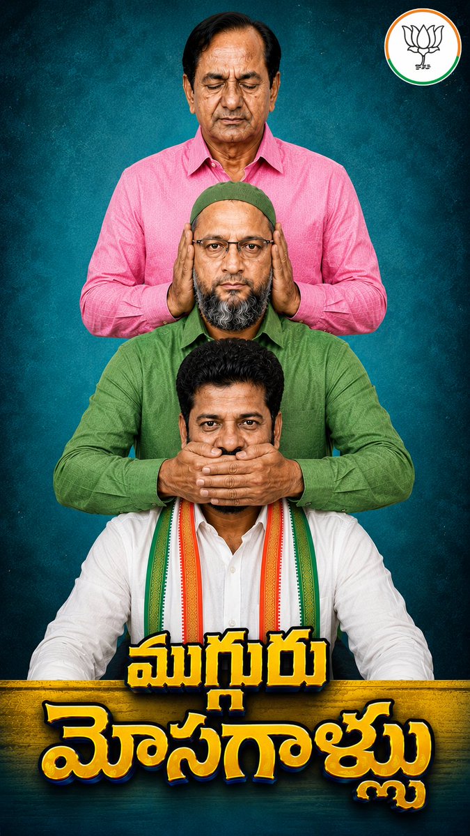 BJP4Telangana's tweet photo. మోసగాళ్ళు ఉన్నారు జాగ్రత్త 

👉 వీళ్ళ జెండాలు వేరు అజెండాలు ఒక్కటే 
👉వీళ్ళ ఉద్దేశం - ప్రజల్ని తప్పుదోవ పట్టించడం 
👉వీళ్ళ లక్ష్యం - ప్రజల్ని ఆగమాగం చేయడం 

పైకేమో దుష్మన్లు .. లోలోపల ముగ్గురూ దోస్తులే .. ముగ్గురూ మోసాగాళ్లే https://t.co/DUR1C0XVYI