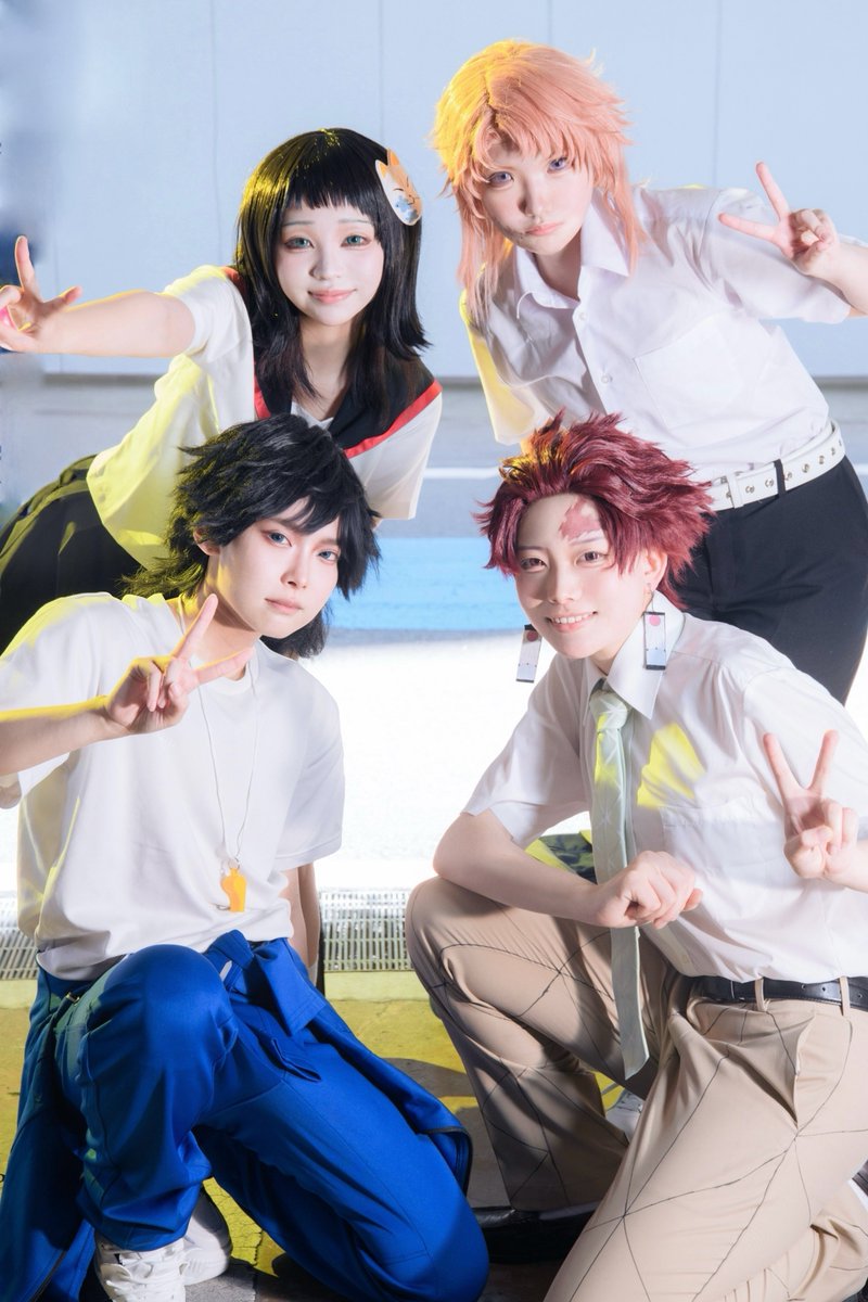 sinayacs's tweet photo. kmt cosplay コスプレ
鬼滅の刃スピンオフ：中高一貫!! キメツ学園物語

鱗滝さんへ いつもありがとう
真菰、錆兎、竈門炭治郎、冨岡義勇 より✌️

#アコスタみずほPayPayドーム福岡 https://t.co/ZvWzB0IH5Y