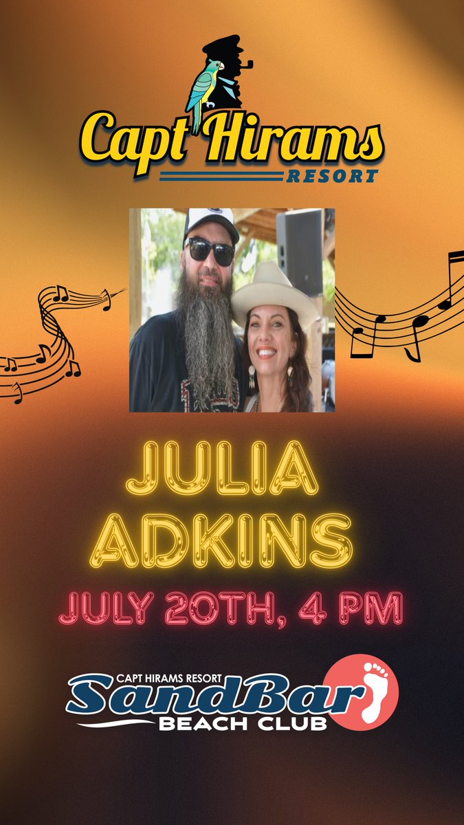 CaptHirams's tweet photo. Live music by Julia Adkins starts at 4pm in the Sandbar!
#CaptHirams #SandBar #Sebastian https://t.co/FX5w1siS0s