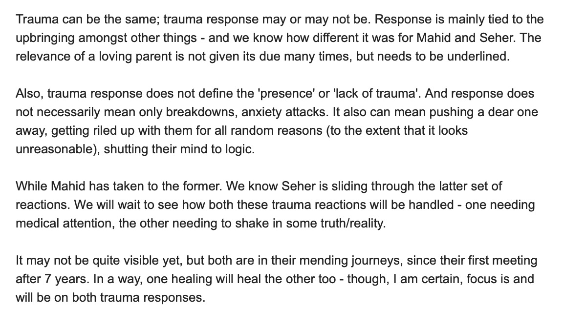Prrriyam's tweet photo. @gudgudikarun Word. 🫰

There is no ‘one size fits all’, in trauma responses. Tends to be one or more from a varied list, depending on the individual. How one responds to trauma doesn't define 'presence' or 'lack' of trauma. 

#SeherHoneKoHai https://t.co/yidPPCRj3p