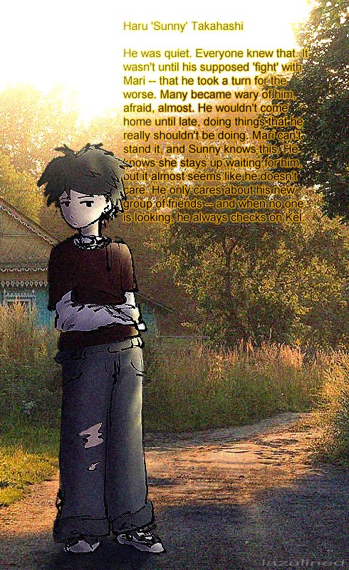Lazulined's tweet photo. 1/2
shamelessly will plug suntan in here.. but in this au sunny is swapped with kel and basil is swapped with mari, the rest are self explanatory!! i’ve been working on this for a long while and hopefully might post little snippets here and there for the sake of archiving and- https://t.co/fspai8RxYu