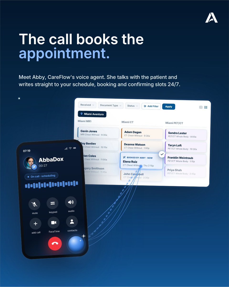 AbbaDox's tweet photo. The scheduling bottleneck isn't a staffing problem. It's a capacity problem wearing a staffing costume.

CareFlow closes that gap with patient scheduling that runs itself, from first text to final confirmation.

Discover more at https://t.co/ZtwoGQnxGq 👉 https://t.co/Rq6DSboywZ