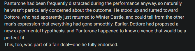 nilvoidmancer's tweet photo. gosh how deeply Dottore loves Pantalone, when he has a moment of triumph in a mission he first goes to seek out Pantalone when he comes back after reporting... WOW it reads like a husband returning home after a long time away from his spouse... UGHHHHHHH Dottolone https://t.co/nJHJKdI3zm
