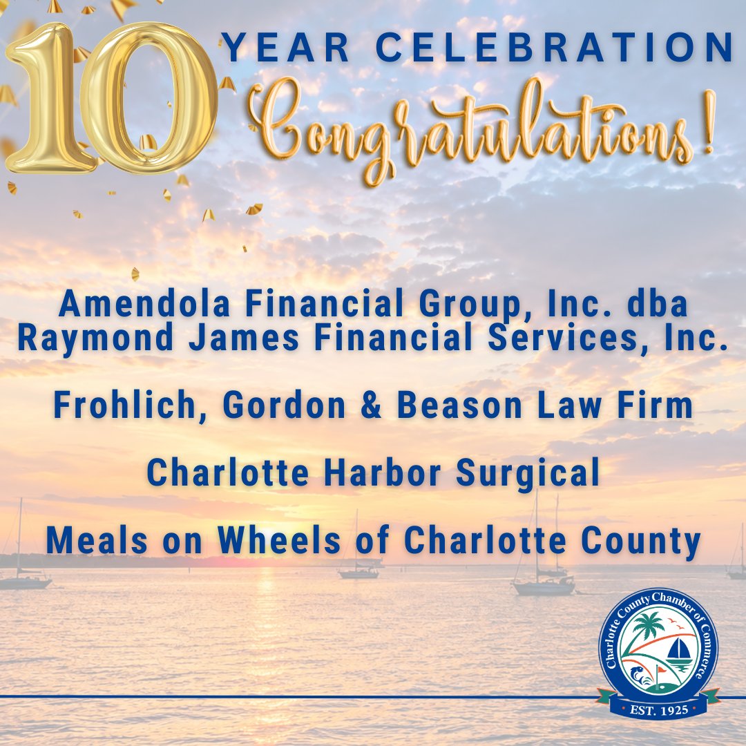 CCChamber_FL's tweet photo. Please join us in honoring our 10+ year members whose long-standing commitment to this community and our Chamber family is nothing short of remarkable.
#act #charlottecountystrong #onecommunity #membershipaddsvalue https://t.co/zSBIACxLUI